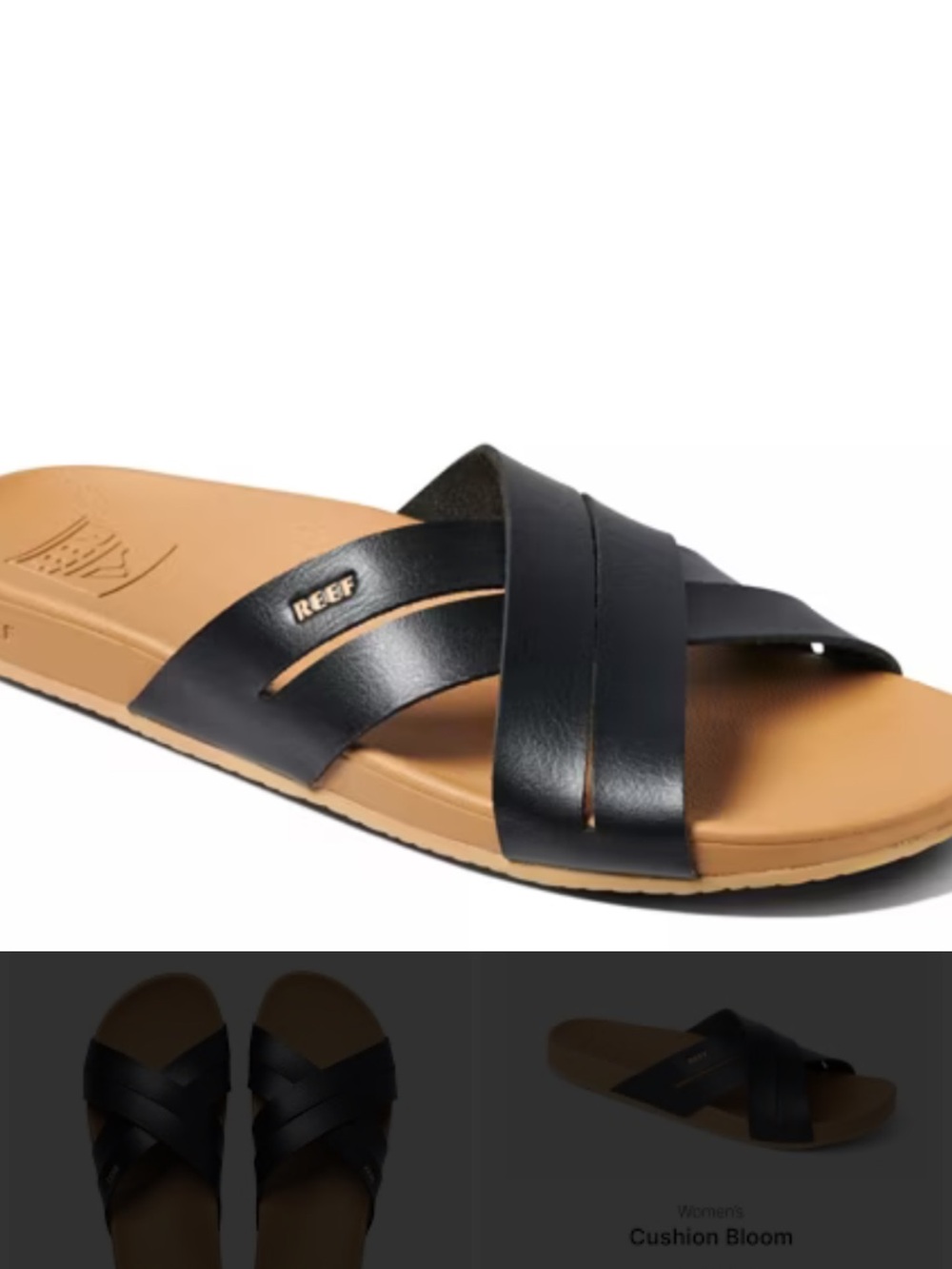 Reef Women's Black Cushion Spring‎ Bloom Crisscross strap slide sandals size 10